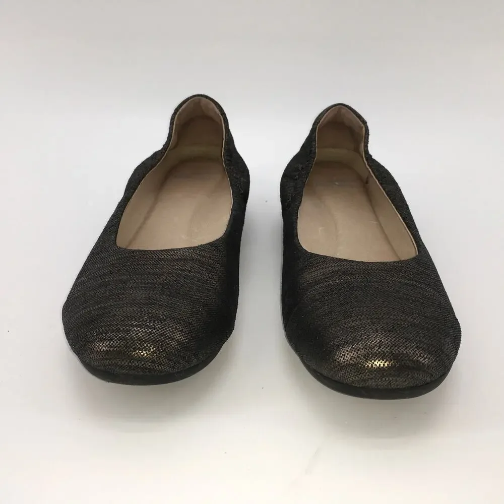 Dansko Lisanne Ballet Flat Pewter Leather Womens 38 7.5-8 Metallic Gold Black